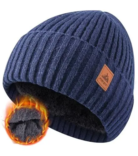 Produktbild: FORVEVO Warme Beanie Mütze Herren Damen, Wintermütze Männer, Thermo Fleece Lining Mütze,Weich Strickmützen für Unisex Wärmende,Outdoor Laufen Skifahren(Navy)