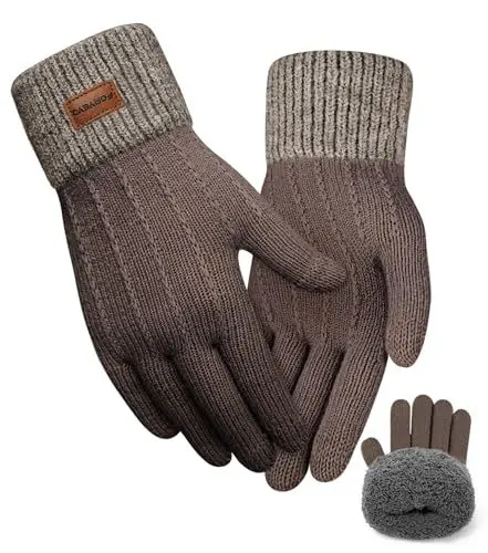 Produktbild: FORVEVO Winterhandschuhe Damen mit Fleecefutter,Weich Thermohandschuhe,Wärmende Strickhandschuhe Touchscreen für Outdoor Laufen Skifahren Radfahren（Braun）