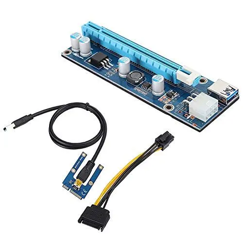 Produktbild: fosa Mini PCI-E Express 16 x Extender Riser-Adapter (USB 3.0-Kabel-Adapter-Karte mit SATA-Stromkabel für Video- und (6-Pin, 1 x zu 16 x)