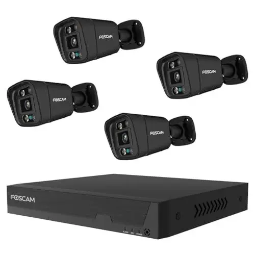 Produktbild: Foscam FNA108E-B4-2T 8-Kanal 4K 8MP PoE Überwachungsset mit 4 Überwachungskameras, Plug-and-Play-Videoüberwachungssystem (schwarz)