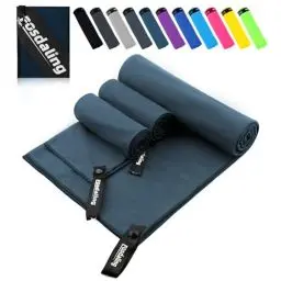 Produktbild: Fosdaling Mikrofaser Handtuch 3er Set（Groß 160×80cm und 2 Klein 80×40cm）, Schnelltrocknend Microfaser Fitness & Sport Handtücher, für Strandtuch, Badetuch, Sporthandtuch und Reisehandtuch (Dunkelblau)