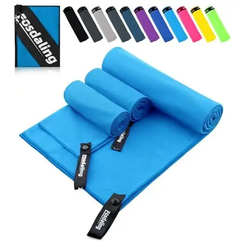 Produktbild: Fosdaling Mikrofaser Handtuch 3er Set（Groß 160×80cm und 2 Klein 80×40cm）, Schnelltrocknend Microfaser Fitness & Sport Handtücher, für Strandtuch, Badetuch, Sporthandtuch und Reisehandtuch (Himmelblau)
