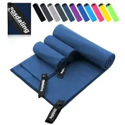 Produktbild: Fosdaling Mikrofaser Handtuch 3er Set（Groß 160×80cm und 2 Klein 80×40cm）, Schnelltrocknend Microfaser Fitness & Sport Handtücher, für Strandtuch, Badetuch, Sporthandtuch und Reisehandtuch (Marineblau)