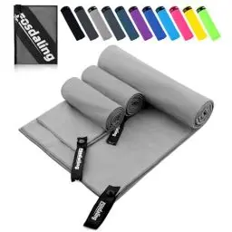 Produktbild: Fosdaling Mikrofaser Handtuch 3er Set（Groß 160×80cm und 2 Klein 80×40cm）, Schnelltrocknend Microfaser Fitness & Sport Handtücher, für Strandtuch, Badetuch, Sporthandtuch und Reisehandtuch (Grau)