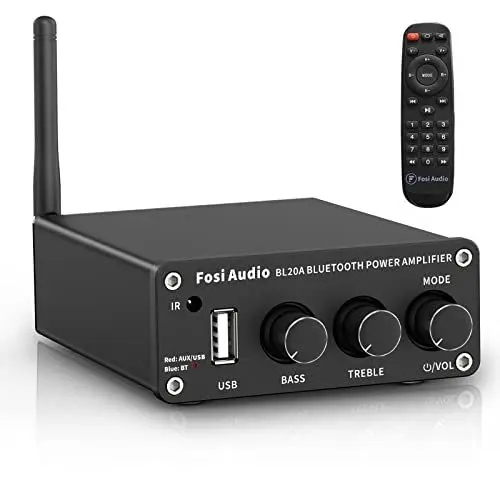 Produktbild: Fosi Audio BL20A Bluetooth 5.0 Heim-Audio-Stereo-Verstärker Mini Hi-Fi Klasse D Integrierter Verstärker U-Disk AUX mit Fernbedienung für Heimlautsprecher 100 Watt × 2