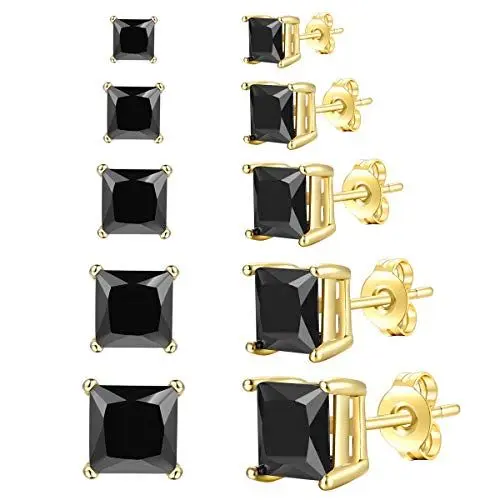 Produktbild: FOSIR Damen Herren Ohrstecker, 5 Paare Vergoldet Ohrstecker Ohrringe Set,Ohrringe Größe in 3, 4, 5, 6,7mm