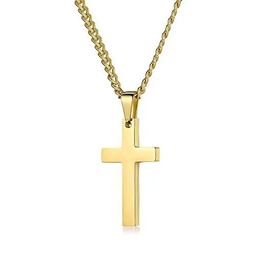 Produktbild: FOSIR Kreuz Halskette Edelstahl Kreuzanhänger Ketten für Herren Damen Goldfarbe,Kettenlänge: 55 cm