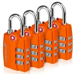 Produktbild: Fosmon - Kofferschlösser, Gepäckschlösser - 3-stellig Schlösser mit Zahlencode für Rreisekoffer, Tasche, Rucksäcke, Kleines Zahlenschlösser Spind - 4 Stücke, Orange