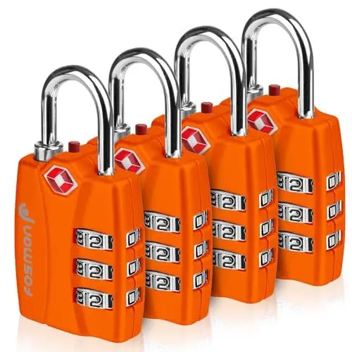 Produktbild: Fosmon - Kofferschlösser, Gepäckschlösser - 3-stellig Schlösser mit Zahlencode für Rreisekoffer, Tasche, Rucksäcke, Kleines Zahlenschlösser Spind - 4 Stücke, Orange