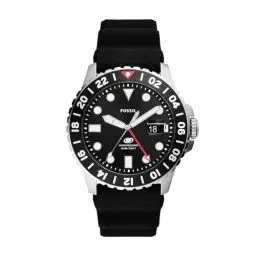 Produktbild: Fossil Blue uhr für Herren, GMT Uhrwerk mit Edelstahl- oder Lederarmband, Schwarz, 46MM
