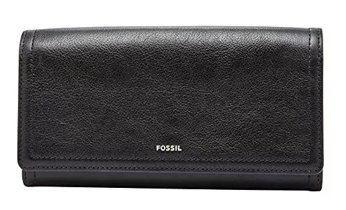 Produktbild: Fossil Brieftasche für Frauen Logan, Leder/Polyurethan Trim Klappe Clutch schwarz 19,4 cm L x 2,5 cm B x 10,2 cm H SL7833001