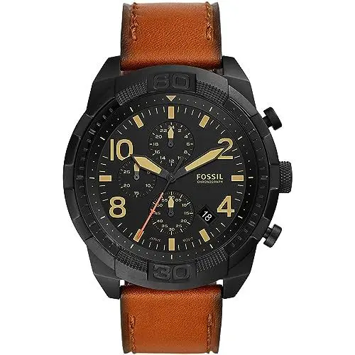 Produktbild: Fossil Bronson uhr für Herren, Chronographenwerk mit Leder- oder Edelstahlarmband, Braun und Schwarz, 50MM