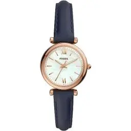 Produktbild: Fossil Damenuhr Carlie, Quarzwerk, 28mm Rose Gold Edelstahlgehäuse mit einem Lederarmband, ES4502