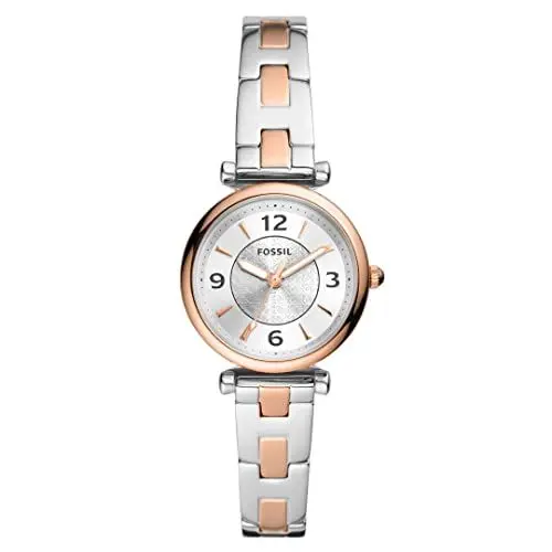 Produktbild: Fossil Damenuhr Carlie, Quarzwerk, 28mm zweifarbiges Edelstahlgehäuse mit Edelstahlarmband, ES5201