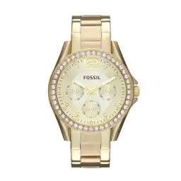 Produktbild: Fossil Damenuhr Riley, QuarzMultifunktionswerk, 38mm Goldenes Edelstahlgehäuse mit Edelstahlarmband, ES3203