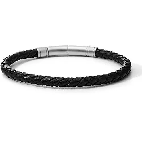 Produktbild: Fossil Armband Für Männer, Gesamtlänge: 20 Cm - 22 Cm Schwarz, Silbernes Echtlederarmband, JF00510797