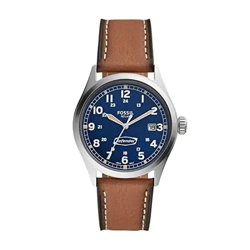 Produktbild: Fossil Defender Uhr für Herren, Solarbetrieben mit Edelstahl- oder Lederarmband, Hellbraun, 40MM