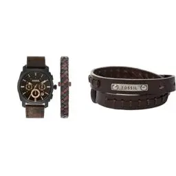 Produktbild: Fossil Machine Uhr für Herren, Chronographenwerk mit Edelstahl- oder Lederarmband, Dunkelbraun, 42MM & Herrenarmband Doppelwickel in braun, JF87354040