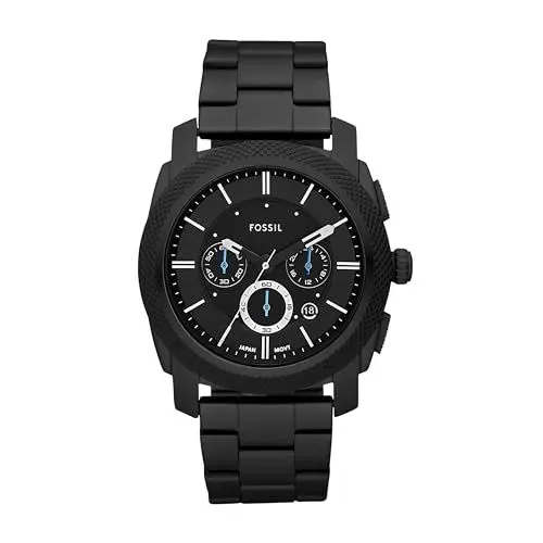 Produktbild: Fossil Machine uhr für Herren, Chronographenwerk mit Edelstahl- oder Lederarmband, Dunkelgrau und Blau, 45MM