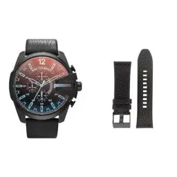 Produktbild: Fossil Men's Mega Chief Watch and Replaceable Strap, Black Leather, Set