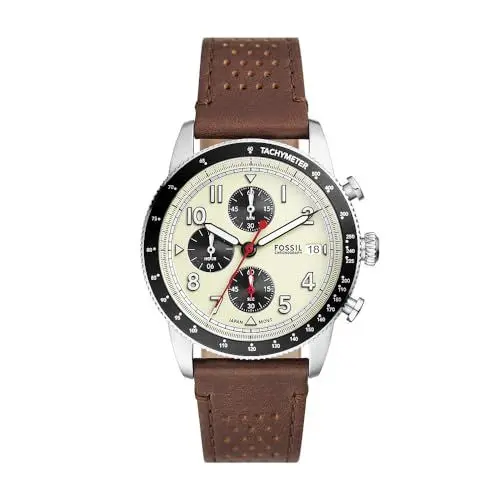 Produktbild: Fossil Sport Tourer uhr für Herren, Chronographenwerk mit Edelstahl- oder Lederarmband, Weiß, 42MM