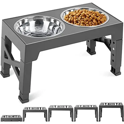 Produktbild: FOSTBEEN Hundenapf Erhöht, Erhöhte Hundenäpfe für große Hunde, Hunde Futterstation mit 2 1200ML Edelstahlnäpfen und einen Langsamfutternapf, Hundenapf für mittlere & große Hunde, 5 Höhenverstellbar