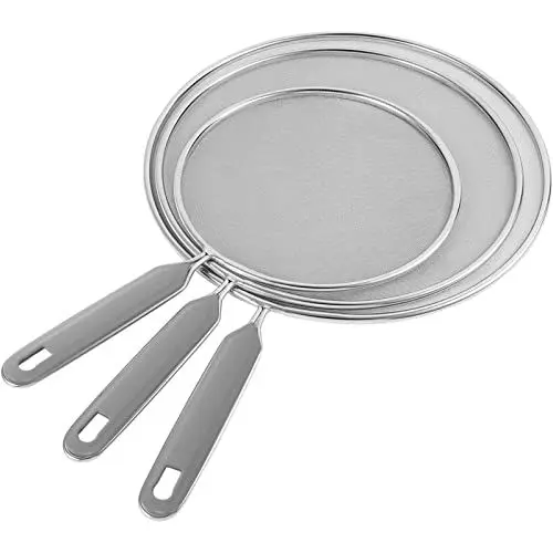 Produktbild: Fostoy Spritzschutz,3Pcs Multifunktionale Edelstahl Spritzschutz zum Verhindern von Öl-,Fett- oder Wasserspritzer für Pfannen Töpfe Skillets