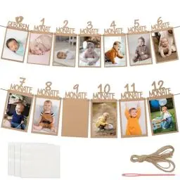 Produktbild: Foto Banner 1. Geburtstag für 1 bis 12 Monate Baby Fotogirlande Geburtstagsdeko Hängende Wanddekoration für Mädchen Jungen Party Deko Feiern Deutsch Kraftpapier Girlande Erster Kommunion (Braun)