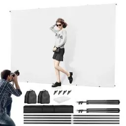 Produktbild: Foto Hintergründe Weiß mit Ständer, Heorryn 2x3m Fotografie Hintergrund Ständer Kit mit Fotohintergrund Weiß für Fotoshoot Stream Gaming Photo Video Recording