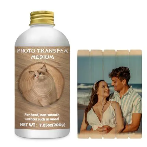 Produktbild: Foto Transfer Medium Gel, 200 ml Fototransferpapier für Holz, Fototransfergel zum Dekorieren von Möbeln, Familienaktivitäten, DIY Handwerk, Erinnerung an Menschen & Veranstaltungen