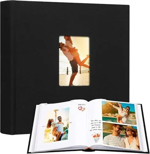 Produktbild: Fotoalbum 10x15 240 Fotos mit Schreibfläche, 10x15 Fotoalbums Leineneinband mit Frontfenster, 240 Fotos Horizontal und Vertikal 4x6 Fotoalbum Buch für Hochzeit Kinder Reisen Familie Baby Bilder Black