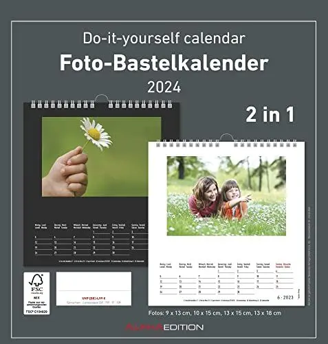 Produktbild: Foto-Bastelkalender 2024 - 2 in 1: schwarz und weiss - Do it yourself calendar 21x22 cm - datiert - Foto-Kalender - Alpha Edition
