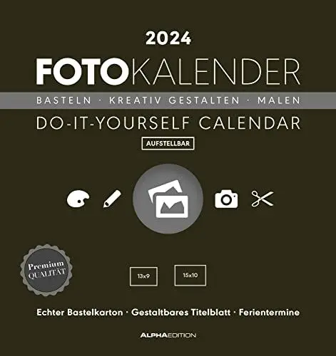Produktbild: Foto-Bastelkalender schwarz 2024 - Do it yourself calendar 16x17 cm - datiert - Kreativkalender - Foto-Kalender - Alpha Edition