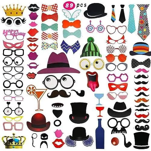 Produktbild: 89Stück Fotobox Requisiten Party Deko für Karneval,Geburtstag,Hochzeit, Weihnachtsparty als Photo Booth Props,Fotobox Accessoires,Foto Booth Requisiten,Photo Booth Props