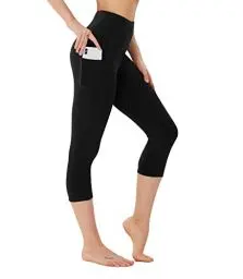 Produktbild: FOTOCITI Leggings Damen mit Tasche Capri Leggins High Waist Caprihose Sommer Blickdicht Sportleggins Sporthose Hose Gym Outdoor Yoga(Schwarz,S-M)