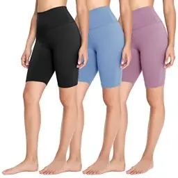 Produktbild: FOTOCITI 3er Pack Radlerhose Damen High Waist Kurze Sporthose Elastisch Shorts Sommer Leggings Hosen für Sport Yoga Gym(04#Schwarz+Hellblau+Helllila, L-XL)