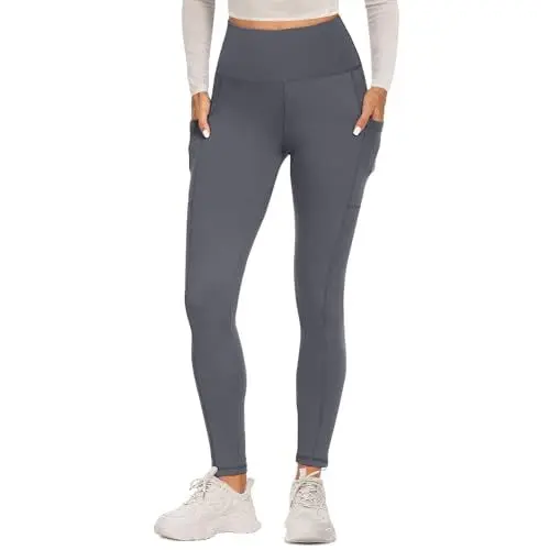 Produktbild: FOTOCITI Sport Leggings Damen mit Tasche High Waist Sportleggins Lang Blickdicht Sporthose Push Up Yogahose Bauchweg Laufhose Fitnesshose Hose(Dunkelgrau, S-M)