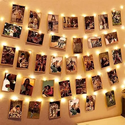 Produktbild: Fotoclips Lichterkette, 5M 50LED LED Lichterkette Batterie mit 30 Clips Klammern Bilder Silberdraht-Lichterkette zum Aufhängen für Party-Dekoration Zimmer Deko Fotos, 2 Modi