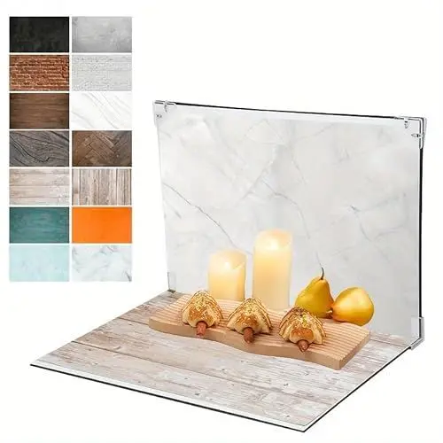 Produktbild: Fotohintergründe für Lebensmittelfotografie, 7 Stück, 14 Muster, kleines Produkt, Hintergrund-Tischplatten-Set, Flache Requisiten für Schmuck, Kosmetik, Make-up, 40,6 x 29,2 cm (Black White Brown)