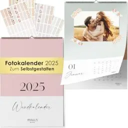 Produktbild: Fotokalender 2025 zum Selbstgestalten - Bastelkalender 2025 mit Stickern - Wandkalender 2025 - Kalender Selbst Gestalten 2025 - DIY Kalender 2025 mit Ferienübersicht - DIN A4 Kalender WC011_25_pastel2