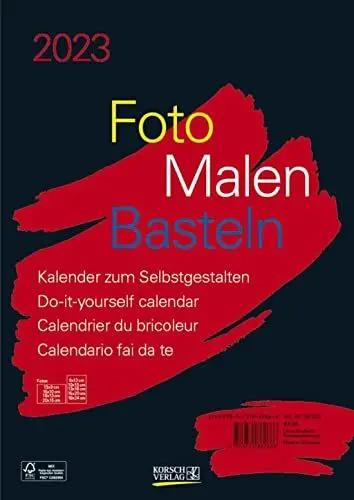 Produktbild: Foto-Malen-Basteln Bastelkalender A4 schwarz 2023: Fotokalender zum Selbstgestalten. Aufstellbarer do-it-yourself Kalender mit festem Fotokarton.