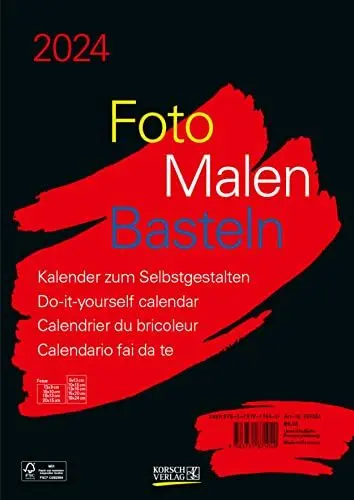 Produktbild: Foto-Malen-Basteln Bastelkalender A4 schwarz 2024: Fotokalender zum Selbstgestalten. Aufstellbarer do-it-yourself Kalender mit festem Fotokarton.