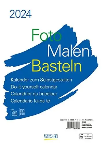 Produktbild: Foto-Malen-Basteln Bastelkalender A4 weiß 2024: Fotokalender zum Selbstgestalten. Aufstellbarer do-it-yourself Kalender mit festem Fotokarton.