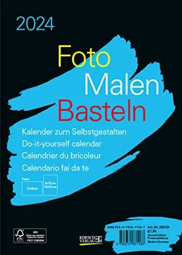 Produktbild: Foto-Malen-Basteln Bastelkalender A5 schwarz 2024: Fotokalender zum Selbstgestalten. Aufstellbarer do-it-yourself Kalender mit festem Fotokarton.