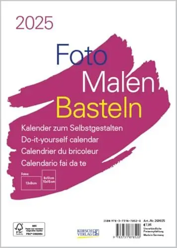 Produktbild: Foto-Malen-Basteln Bastelkalender A5 weiß 2025: Fotokalender zum Selbstgestalten. Aufstellbarer do-it-yourself Kalender mit festem Fotokarton.