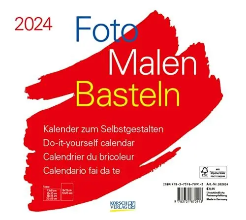 Produktbild: Foto-Malen-Basteln Bastelkalender quer weiß 2024: Fotokalender zum Selbstgestalten. Do-it-yourself Kalender mit festem Fotokarton. Format: 24 x 21,5 cm
