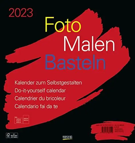 Produktbild: Foto-Malen-Basteln Bastelkalender schwarz groß 2023: Fotokalender zum Selbstgestalten. Do-it-yourself Kalender mit festem Fotokarton. Format: 45,5 x 48 cm