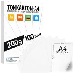 Produktbild: Fotopapier A4 Matt Papier 200g - 100 Blatt - PREMIUM PAPIER WEIß - DIN Format- Druckerpapier unbedruckt für Postkarten, Briefe, Pappe, Präsentationen Bogen, Basteln, Pappe, Tonkarton - Scrapbooking
