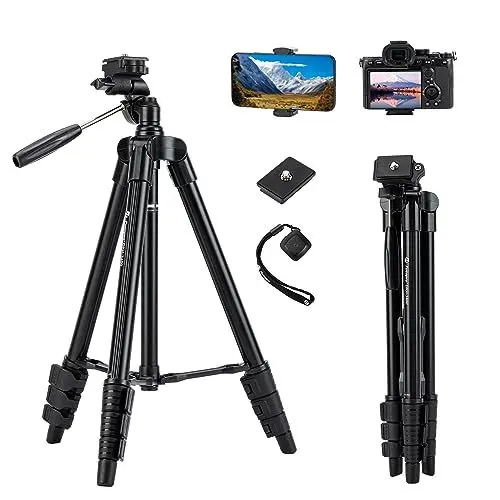 Produktbild: Fotopro Kamera-Handy-Stativ, 127 cm, Aluminium, leichtes Stativ für Reisen, 360-Grad-Panorama-Aufnahmestativ mit Bluetooth-Fernbedienung und Handyhalterung, belastbar bis zu 2 kg