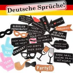 Produktbild: Fotorequisiten Hochzeit Fotobox Accessoires - Photo Booth Mit Deutschen Frechen Sprüchen Extra Groß - Fotoaccessoire Für Junggesellinnenabschied JGA